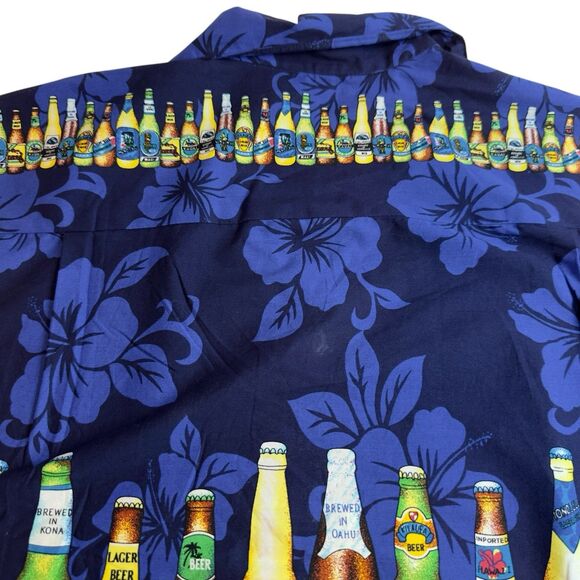 KY's Men’s Hawaii Beer Shirt Size L Button Down Short Sleeve Pocket Blue - Picture 5 of 8